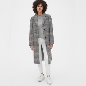 GAP Plaid Longline Wool-Blend Coat Size Large Checkered Single Breast Casual